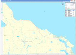 Presque IsleCounty, MI Wall Map Zip Code Basic Style 2024